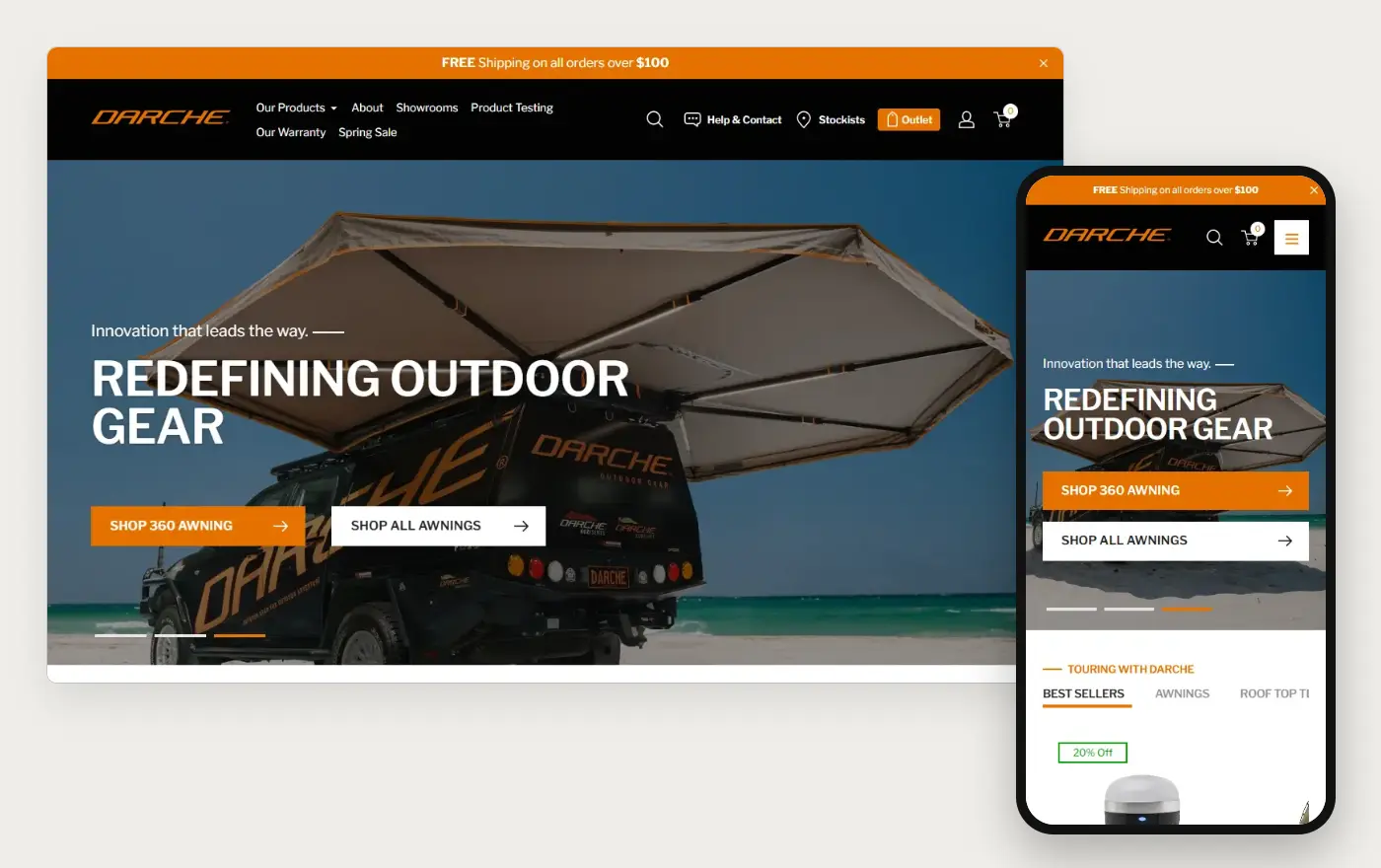 Darche's Shopify store homepage on desktop and mobile, captured on 11 October 2026