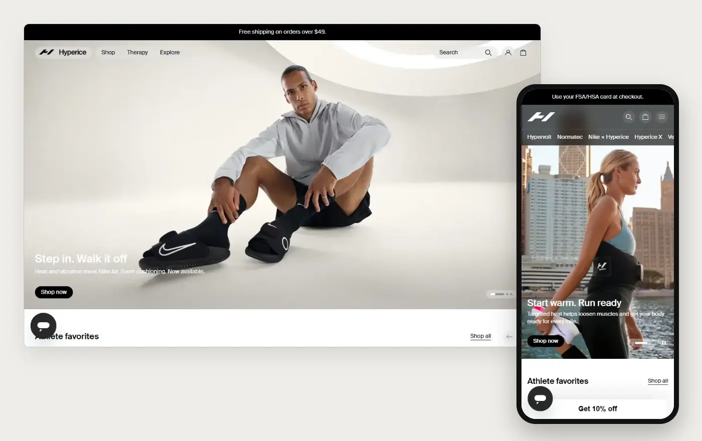 Hyperice's Shopify store homepage on desktop and mobile, captured on 11 October 2026