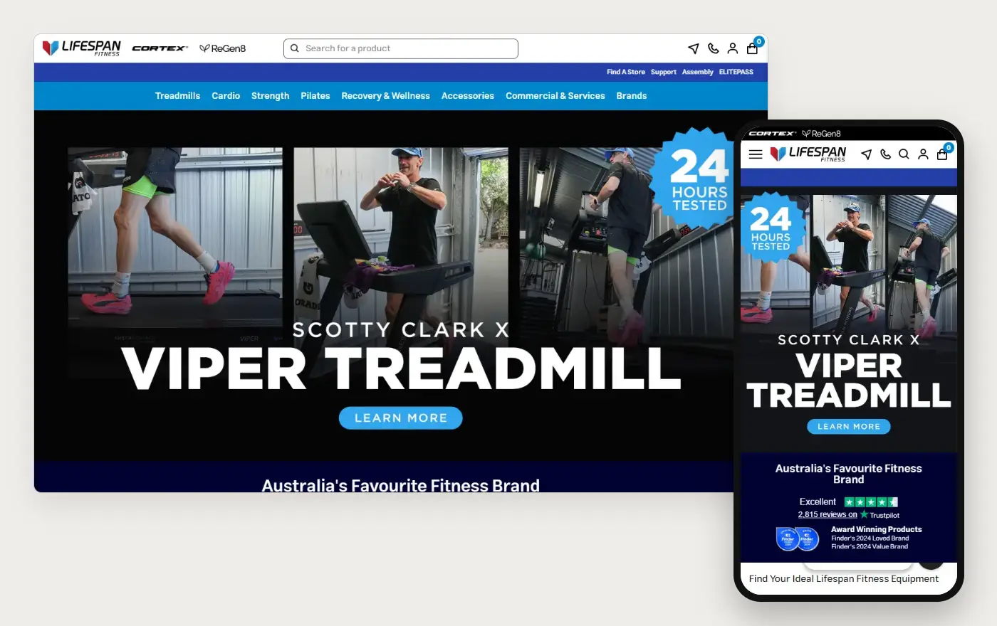 Lifespan Fitness' Shopify store homepage on desktop and mobile, captured on 11 October 2026