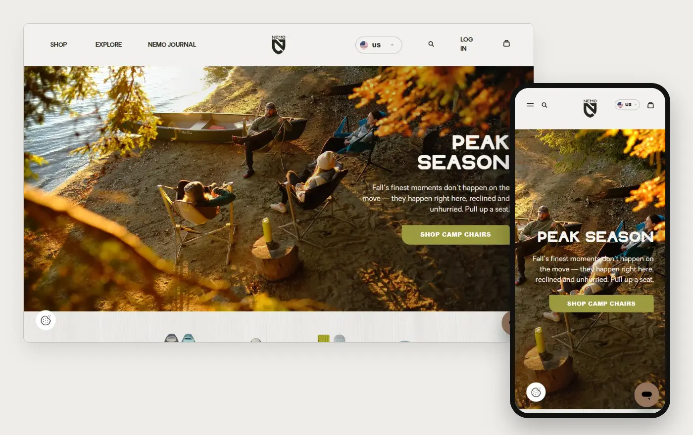 NEMO Equipment's Shopify store homepage on desktop and mobile, captured on 11 October 2026