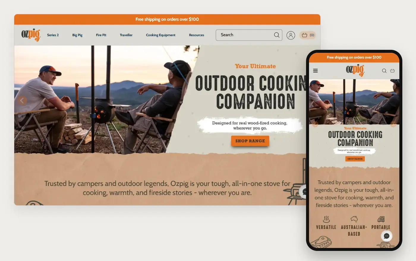 Ozpig's Shopify store homepage on desktop and mobile, captured on 11 October 2026