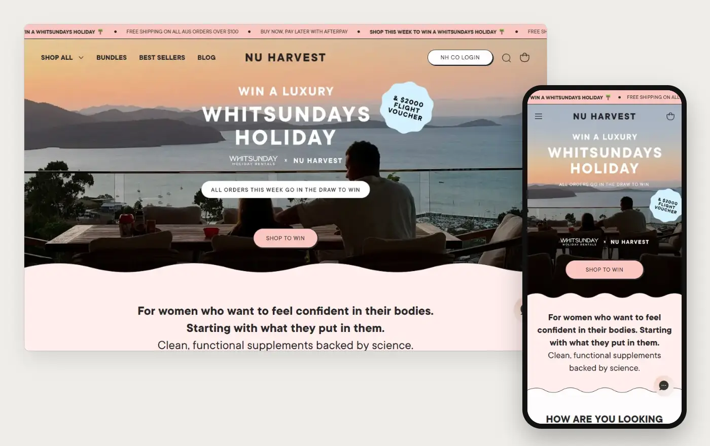 Nu Harvest home page in a desktop browser and on a phone, 20 October 2026
