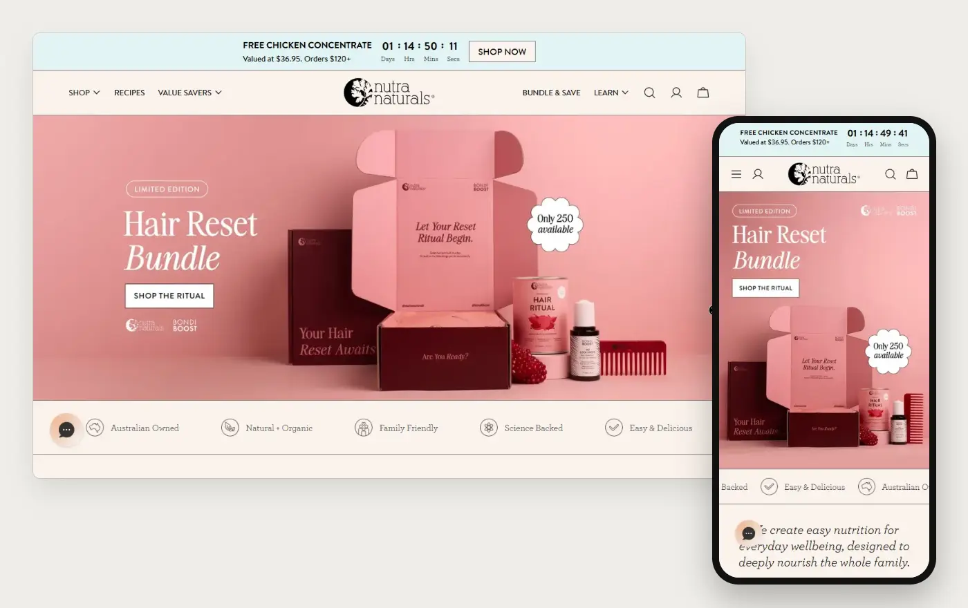 Nutra Naturals home page in a desktop browser and on a phone, 20 October 2026