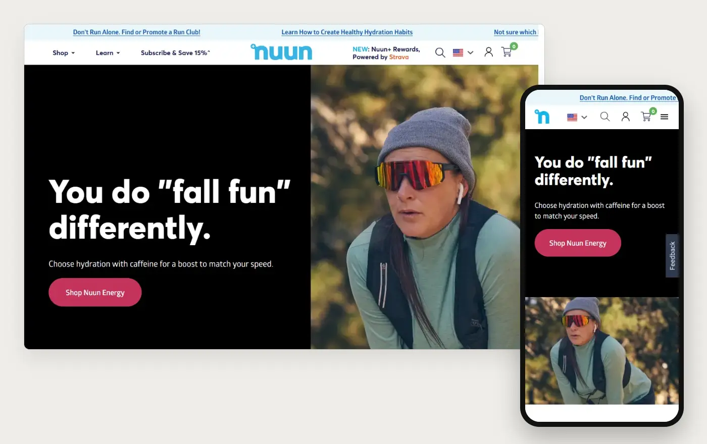 Nuun home page in a desktop browser and on a phone, 20 October 2026