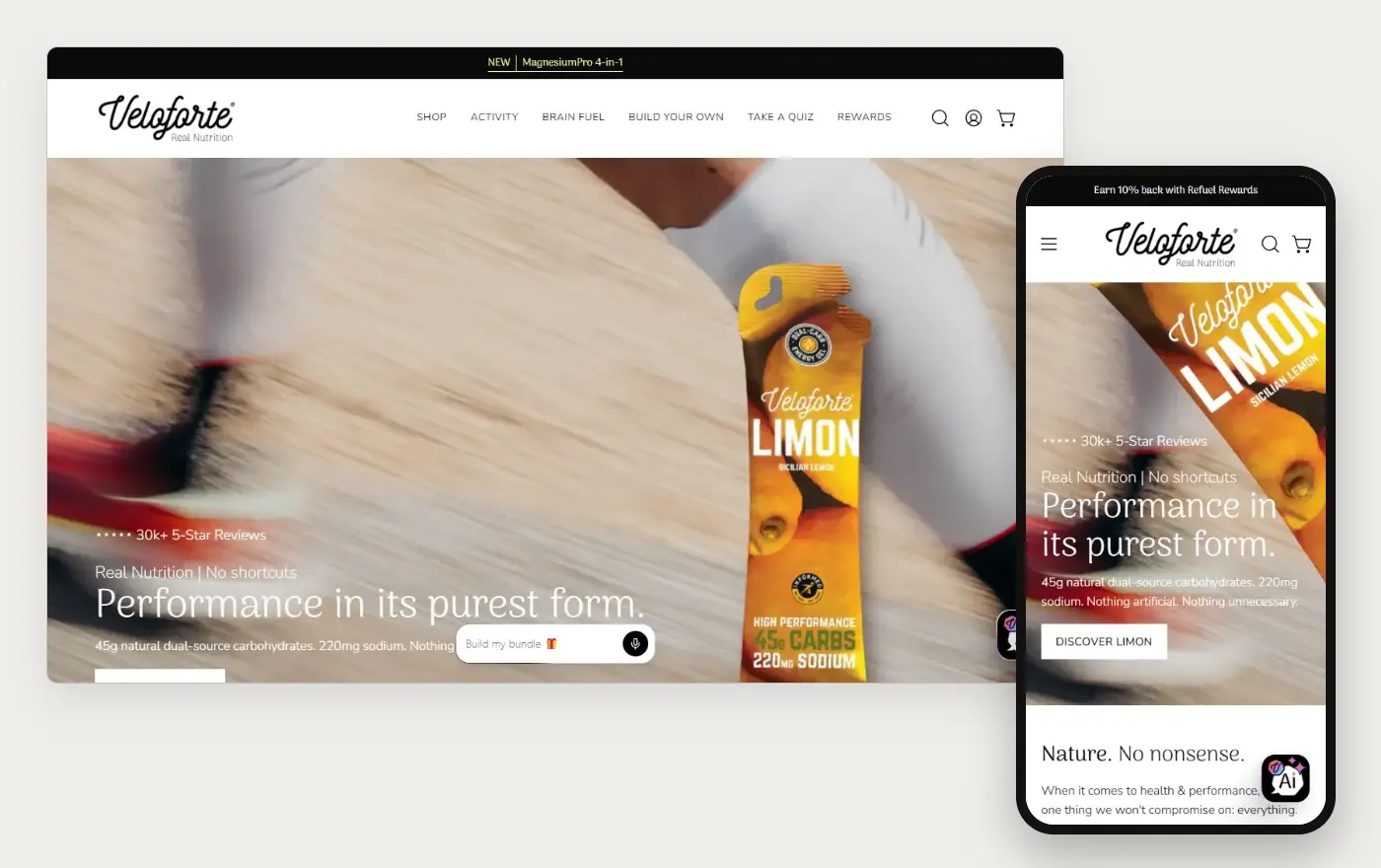 Veloforte home page in a desktop browser and on a phone, 20 October 2026