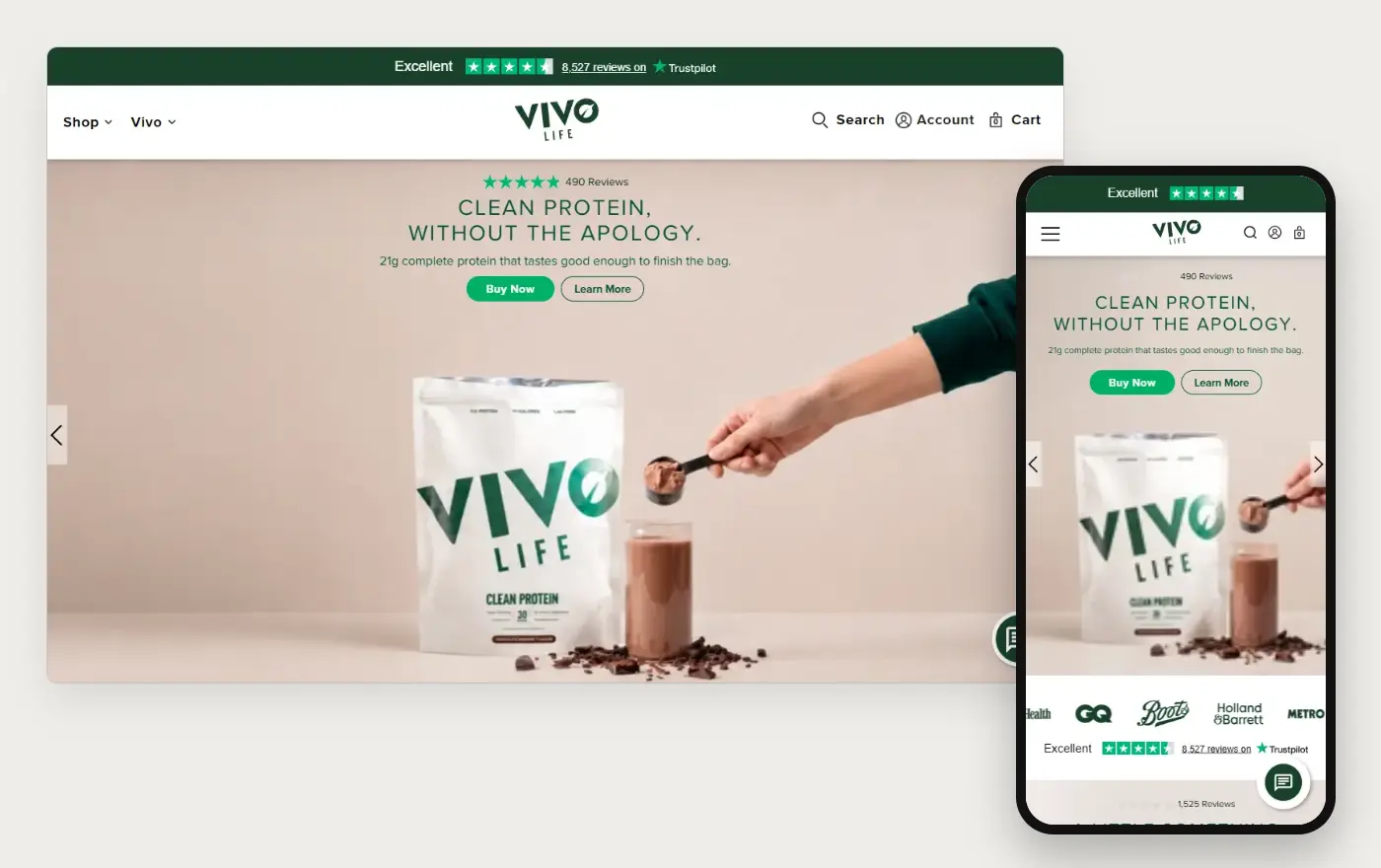 Vivo Life home page in a desktop browser and on a phone, 20 October 2026
