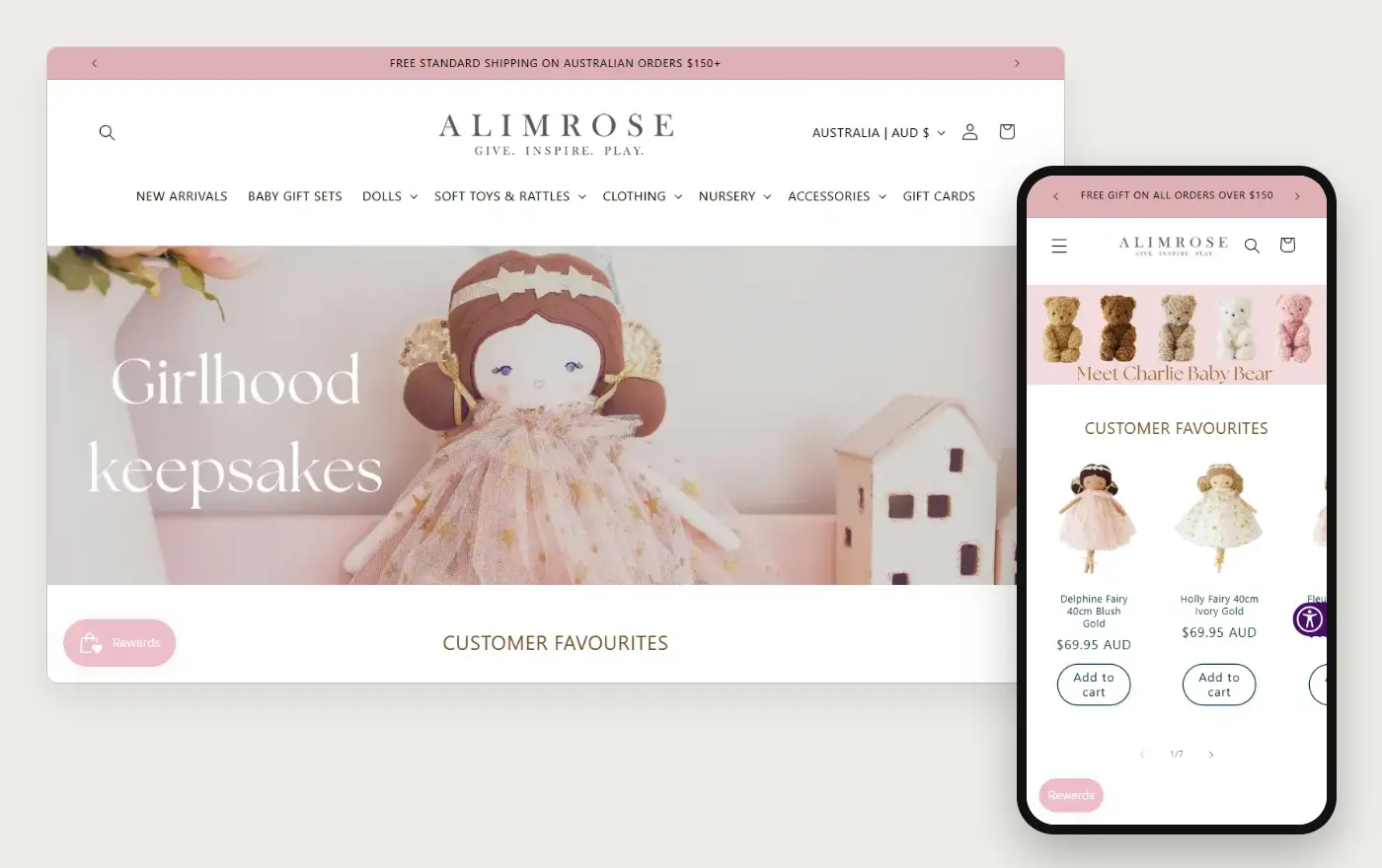 Alimrose's Shopify store homepage on desktop and mobile, captured on 11 October 2026