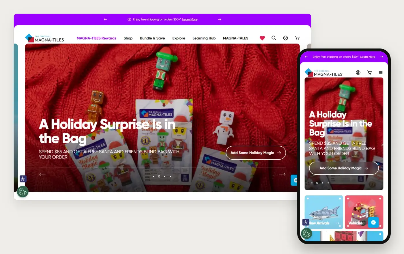 Magna-Tiles' Shopify store homepage on desktop and mobile, captured on 11 October 2026