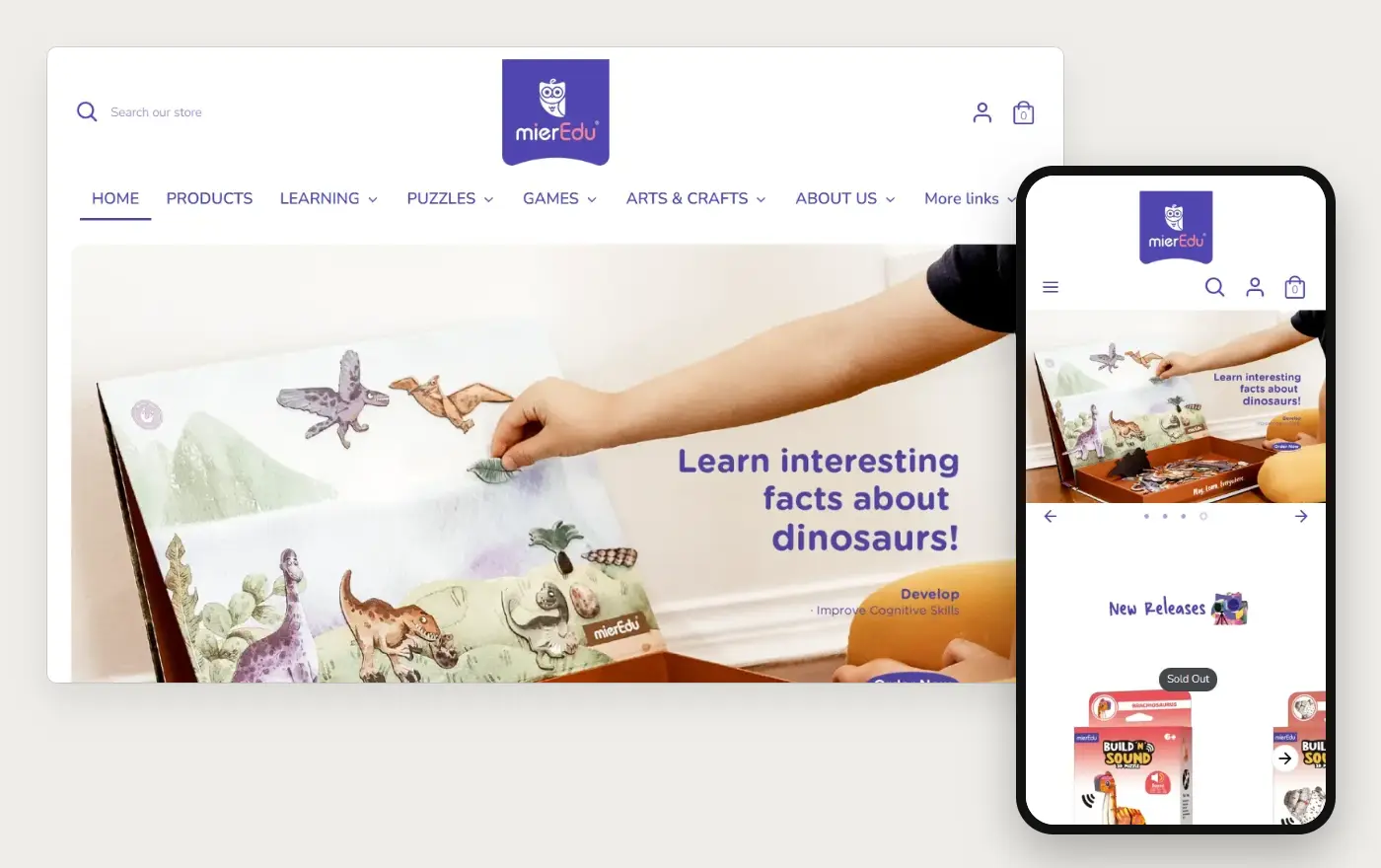 Mieredu's Shopify store homepage on desktop and mobile, captured on 11 October 2026