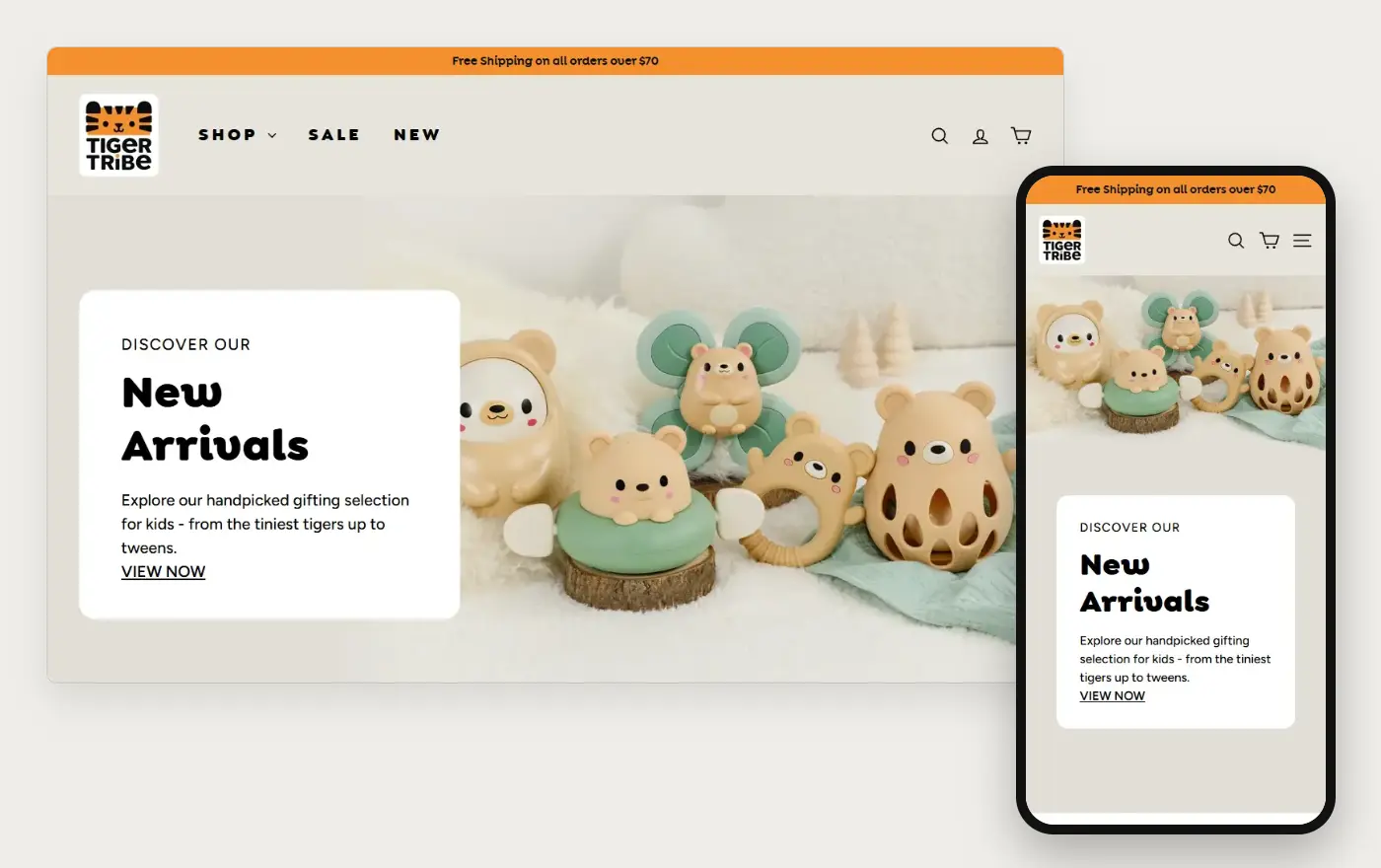 Tiger Tribe's Shopify store homepage on desktop and mobile, captured on 11 October 2026