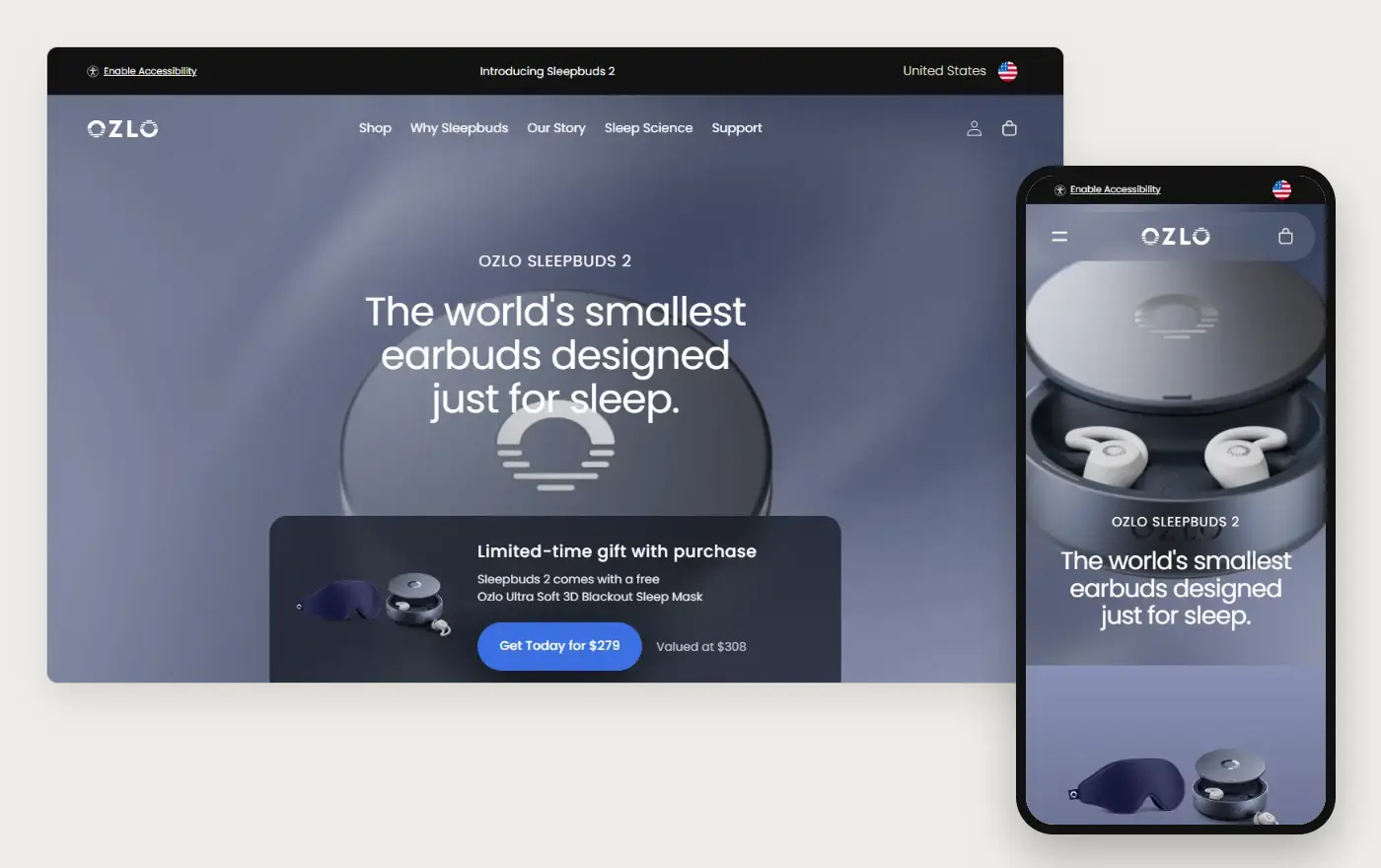 Desktop and phone views of Ozlo's Shopify homepage, 19 October 2026